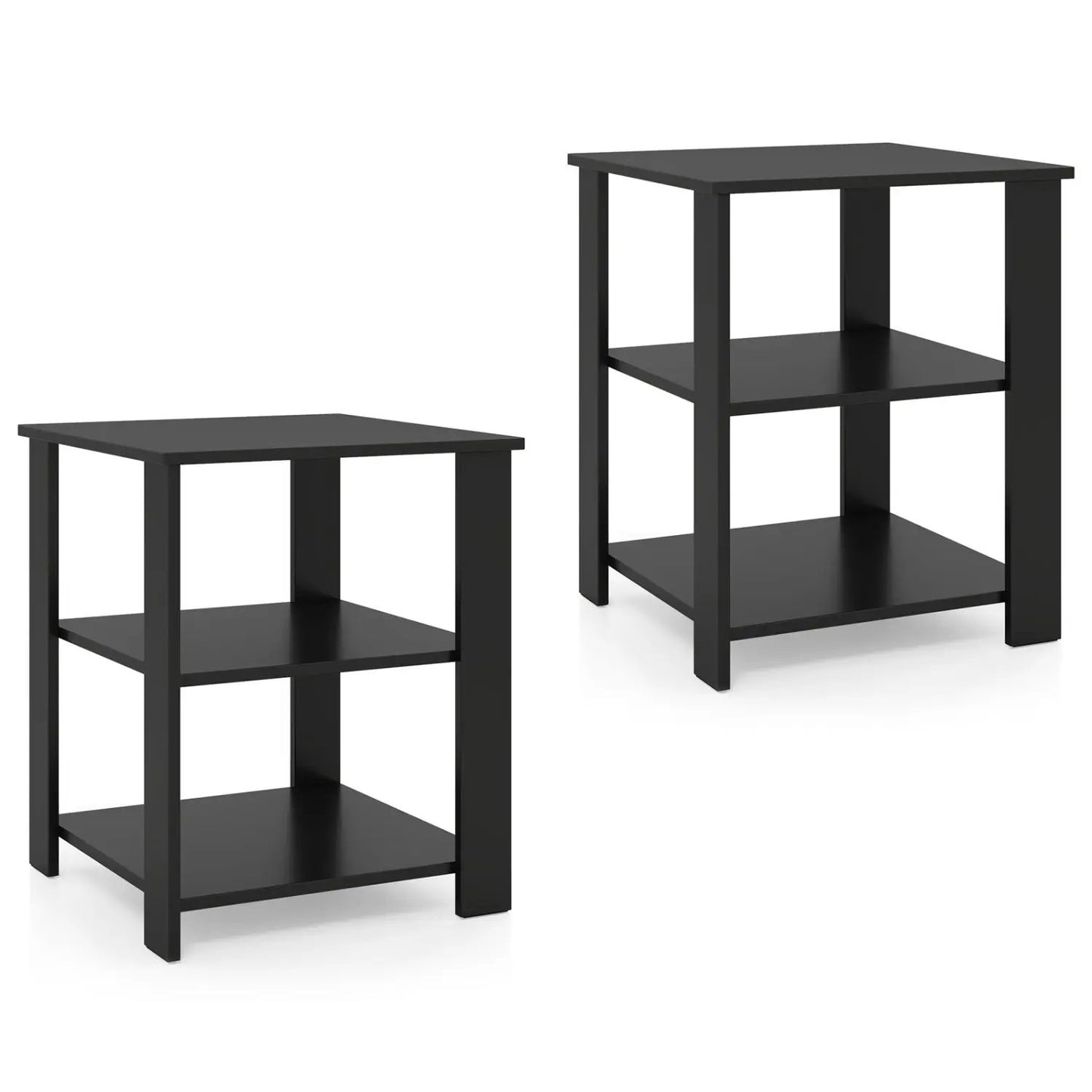 3-Tier Square Side Tables Set of 2 with Shelves