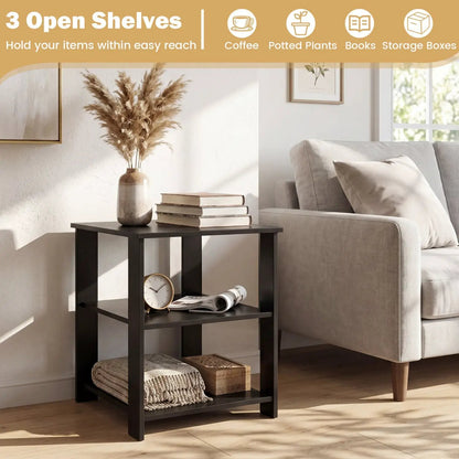 3-Tier Square Side Tables Set of 2 with Shelves