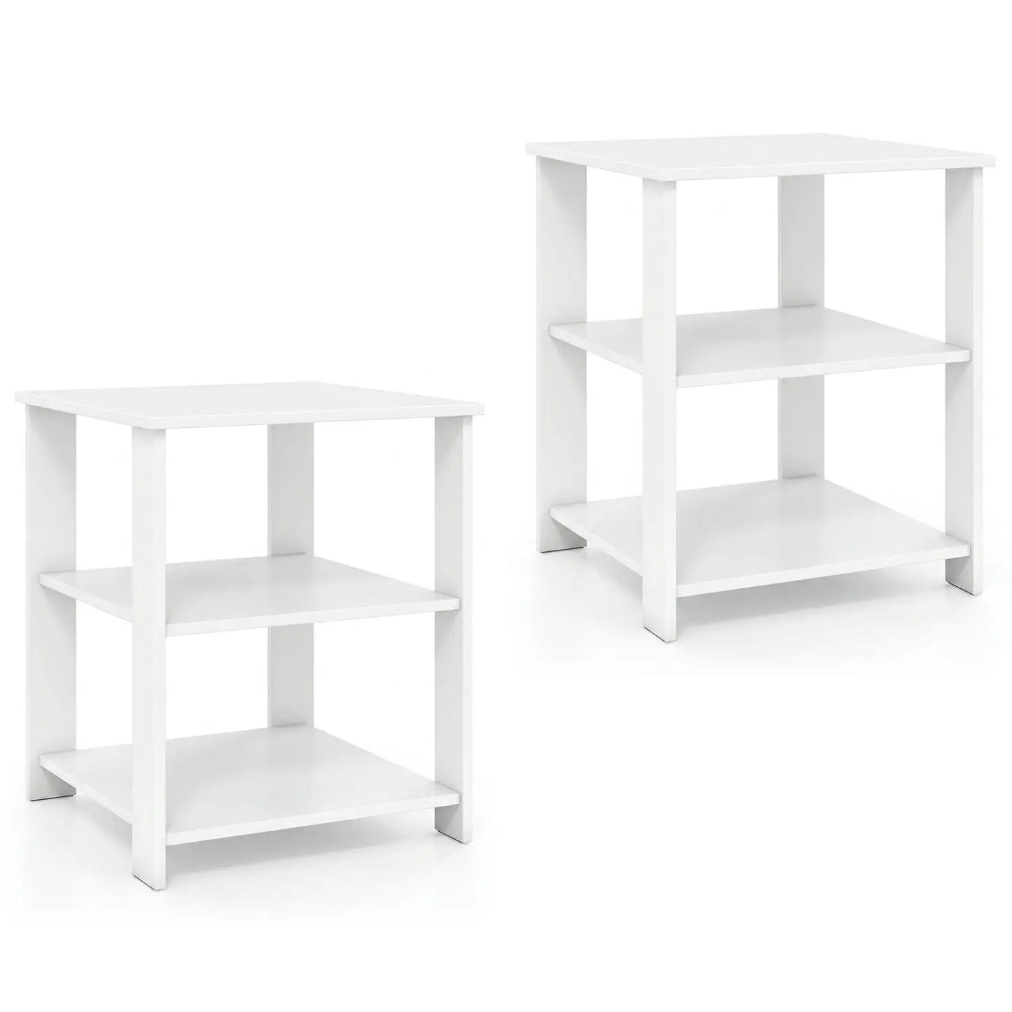 3-Tier Square Side Tables Set of 2 with Shelves