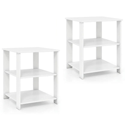 3-Tier Square Side Tables Set of 2 with Shelves