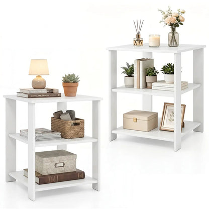 3-Tier Square Side Tables Set of 2 with Shelves