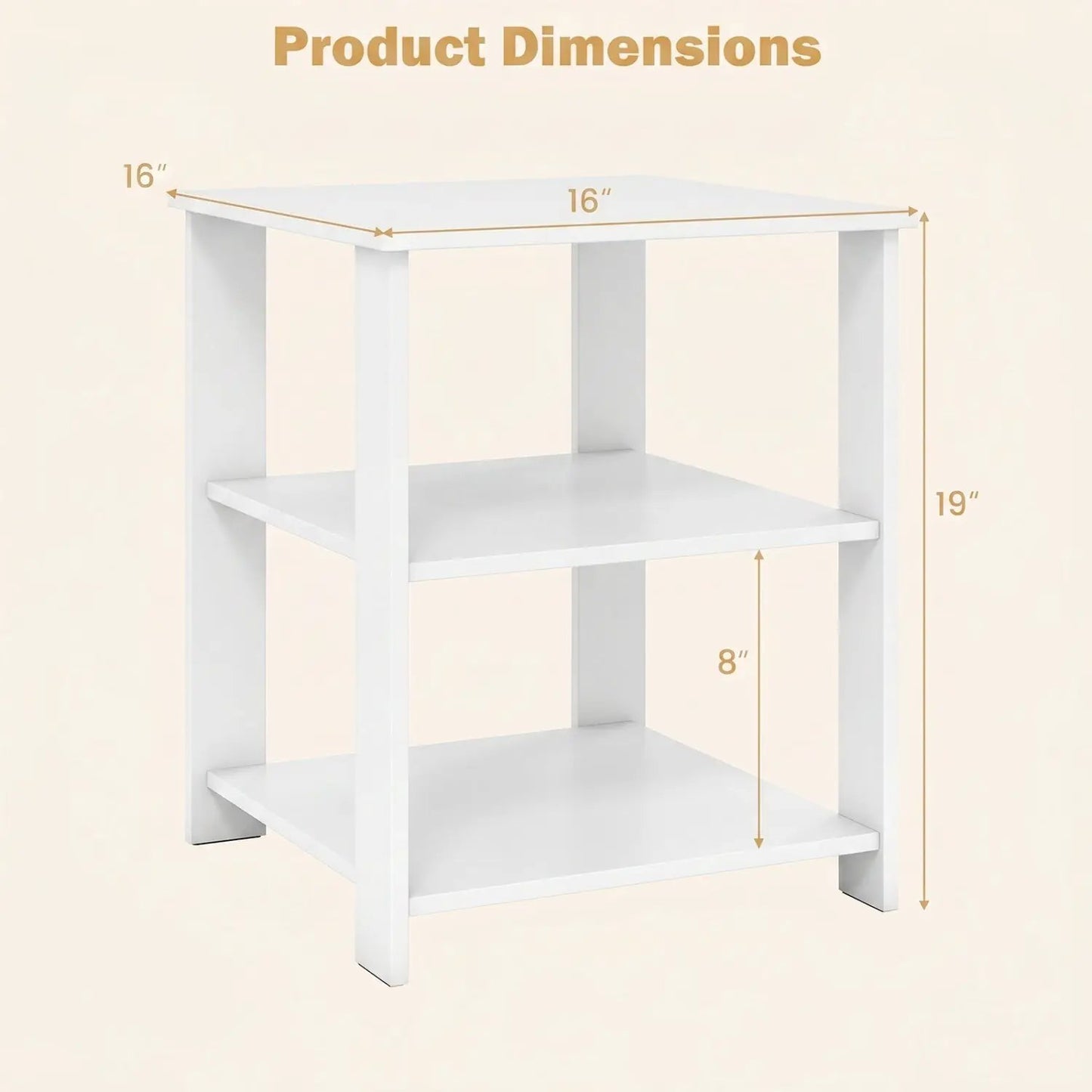 3-Tier Square Side Tables Set of 2 with Shelves