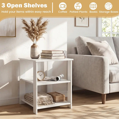 3-Tier Square Side Tables Set of 2 with Shelves