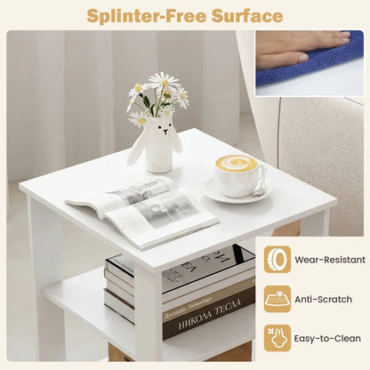 3-Tier Square Side Tables Set of 2 with Shelves