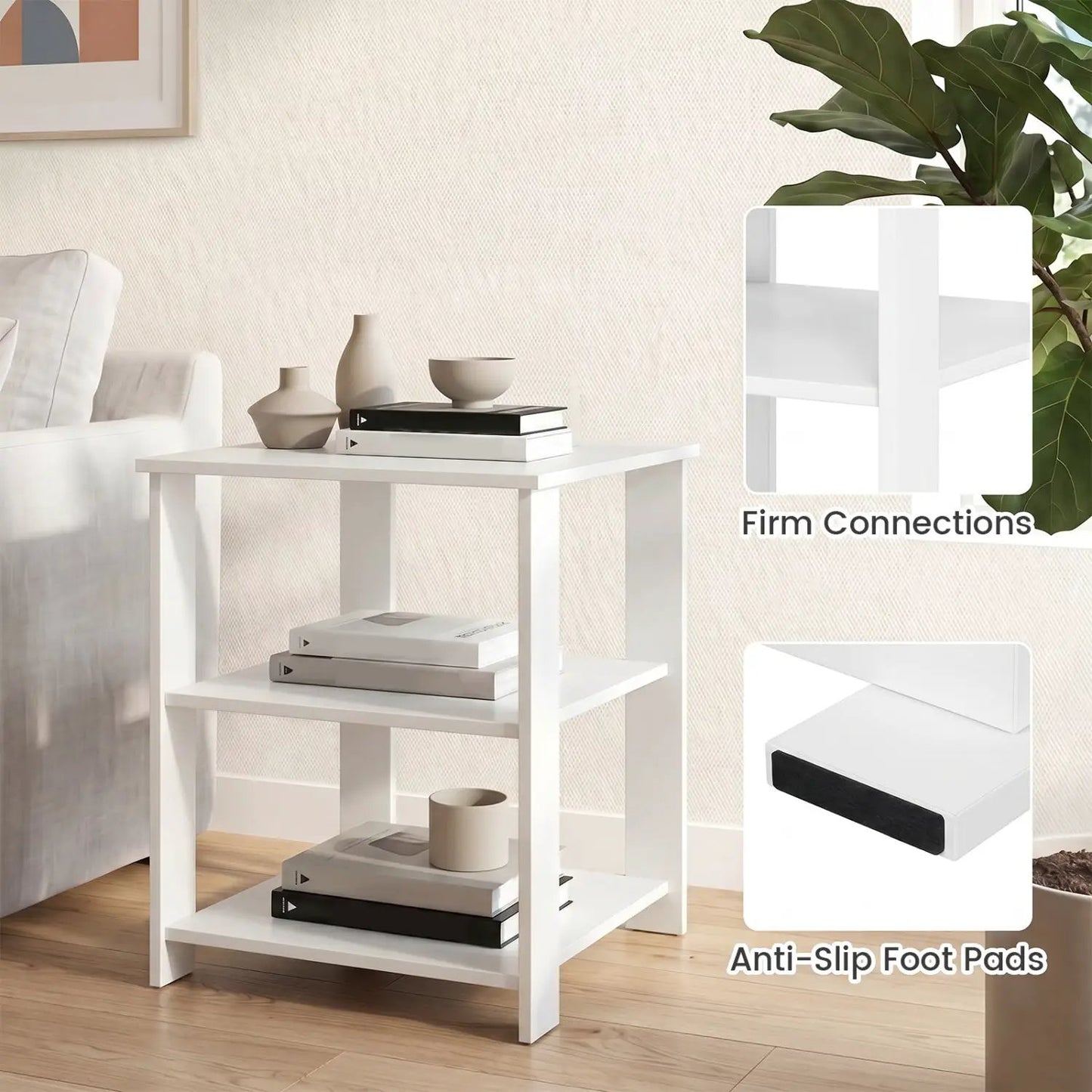 3-Tier Square Side Tables Set of 2 with Shelves
