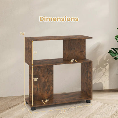 3-Tier S-Shaped Bookshelf With Adjustable Feet