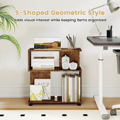 3-Tier S-Shaped Bookshelf With Adjustable Feet