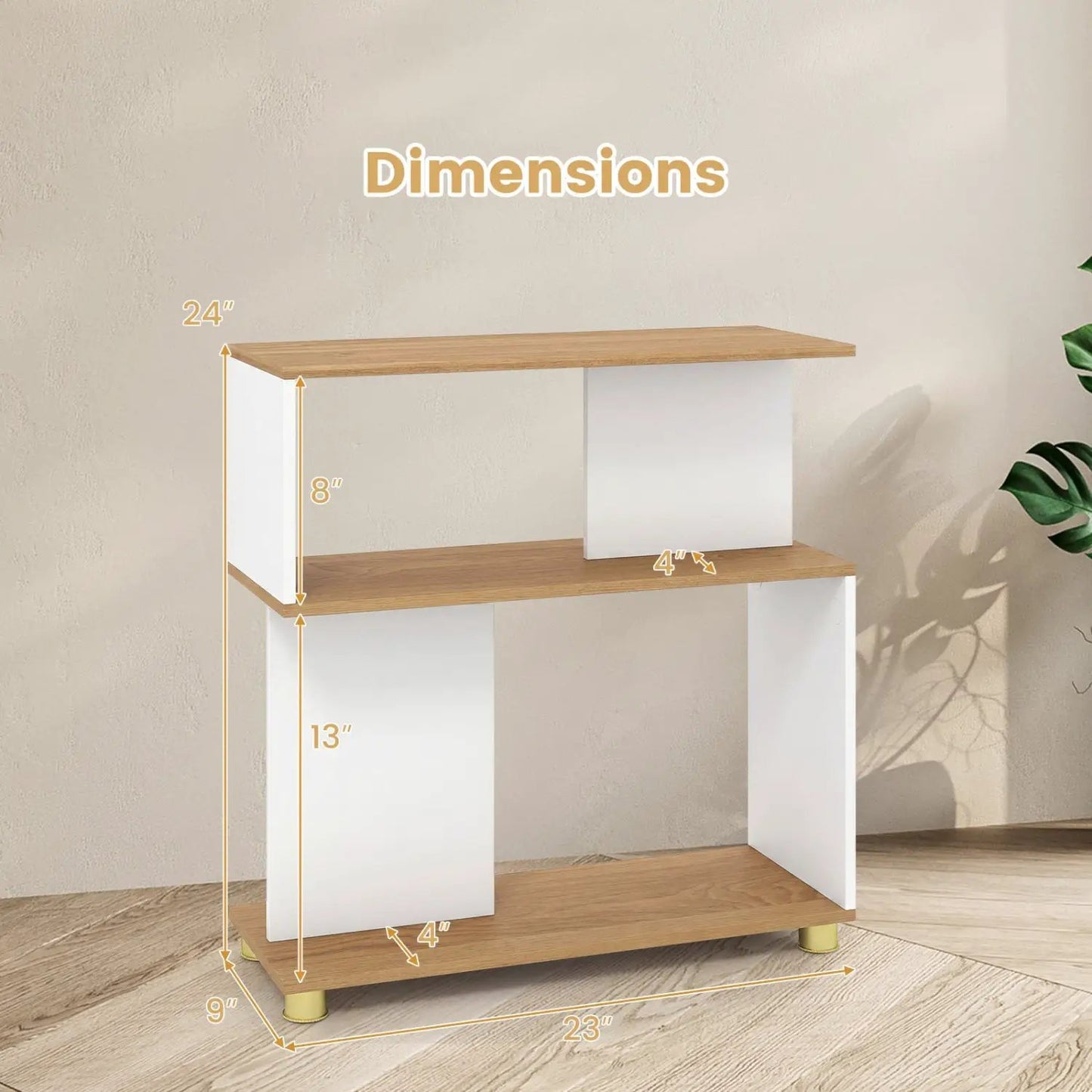 3-Tier S-Shaped Bookshelf With Adjustable Feet