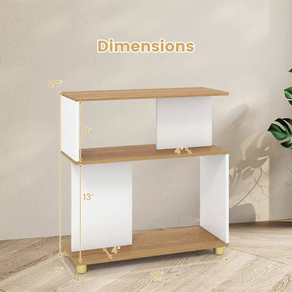3-Tier S-Shaped Bookshelf With Adjustable Feet