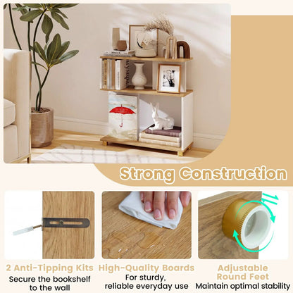 3-Tier S-Shaped Bookshelf With Adjustable Feet