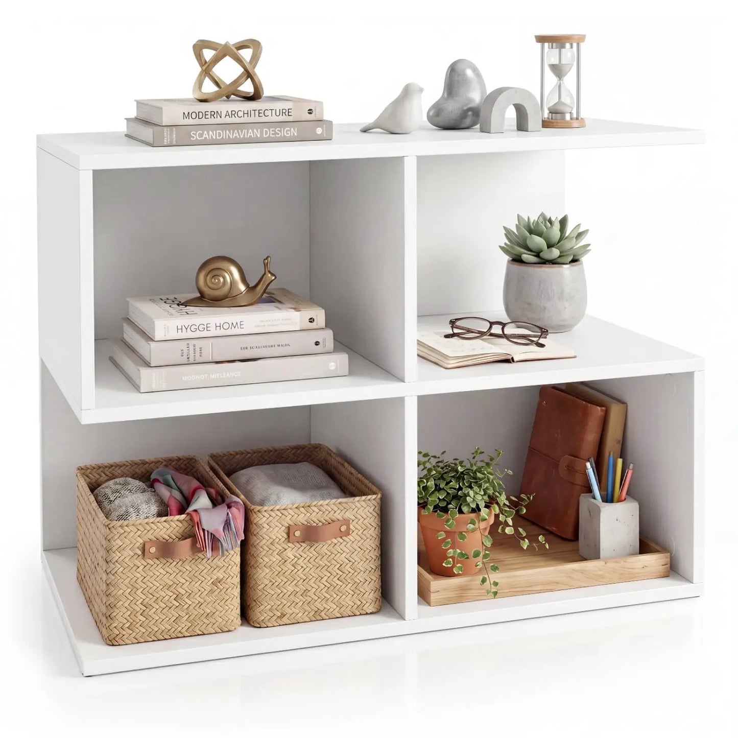 3 Tier S Shaped End Table With 4 Storage Cubes