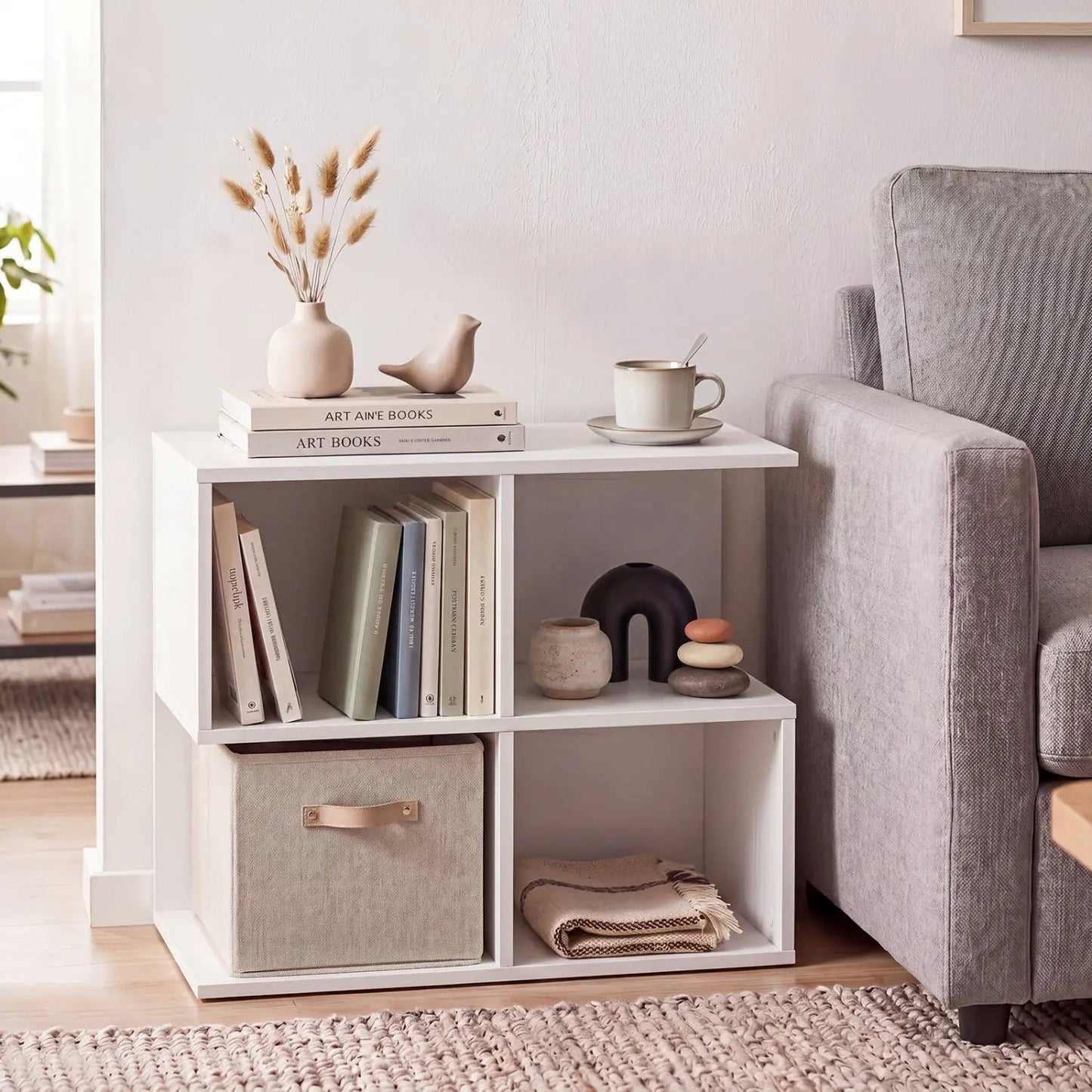 3 Tier S Shaped End Table With 4 Storage Cubes