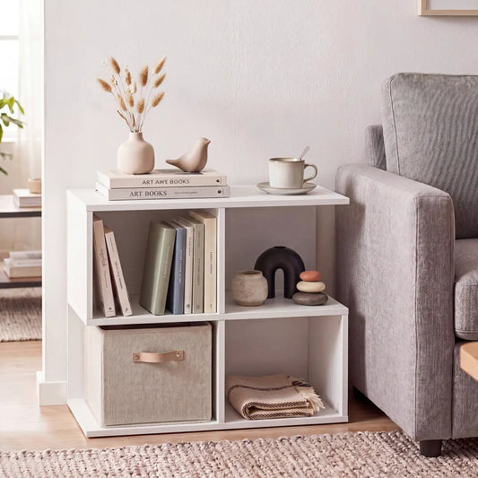 3-Tier S-Shaped End Table with 4 Storage Cubes, white frame, DirectDeals on Tampa Home & Garden Store