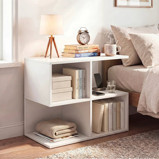 3-Tier S-Shaped End Table with 4 Storage Cubes, white finish, DirectDeals on Tampa Home & Garden Store