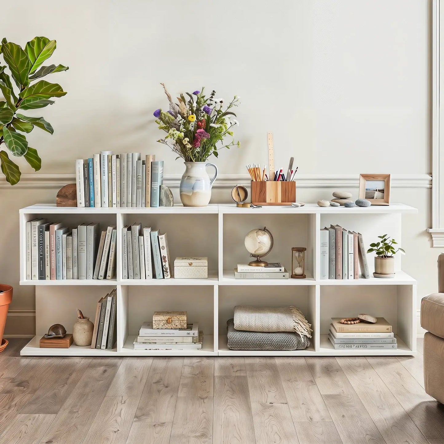 3 Tier S Shaped End Table With 4 Storage Cubes