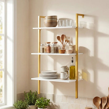 3-Tier Wall Mounted Shelf Unit with Metal Ladder