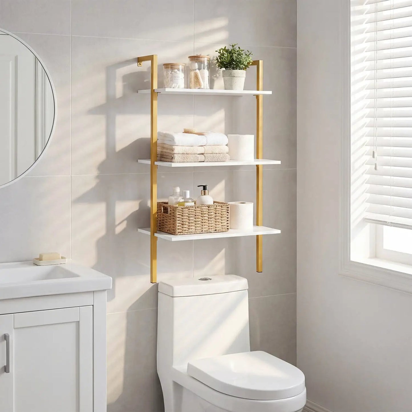 3-Tier Wall Mounted Shelf Unit with Metal Ladder