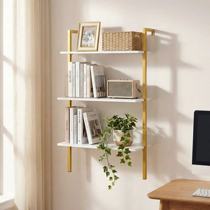 3-Tier Wall Mounted Shelf Unit with Metal Ladder