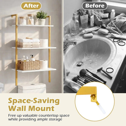 3-Tier Wall Mounted Shelf Unit with Metal Ladder