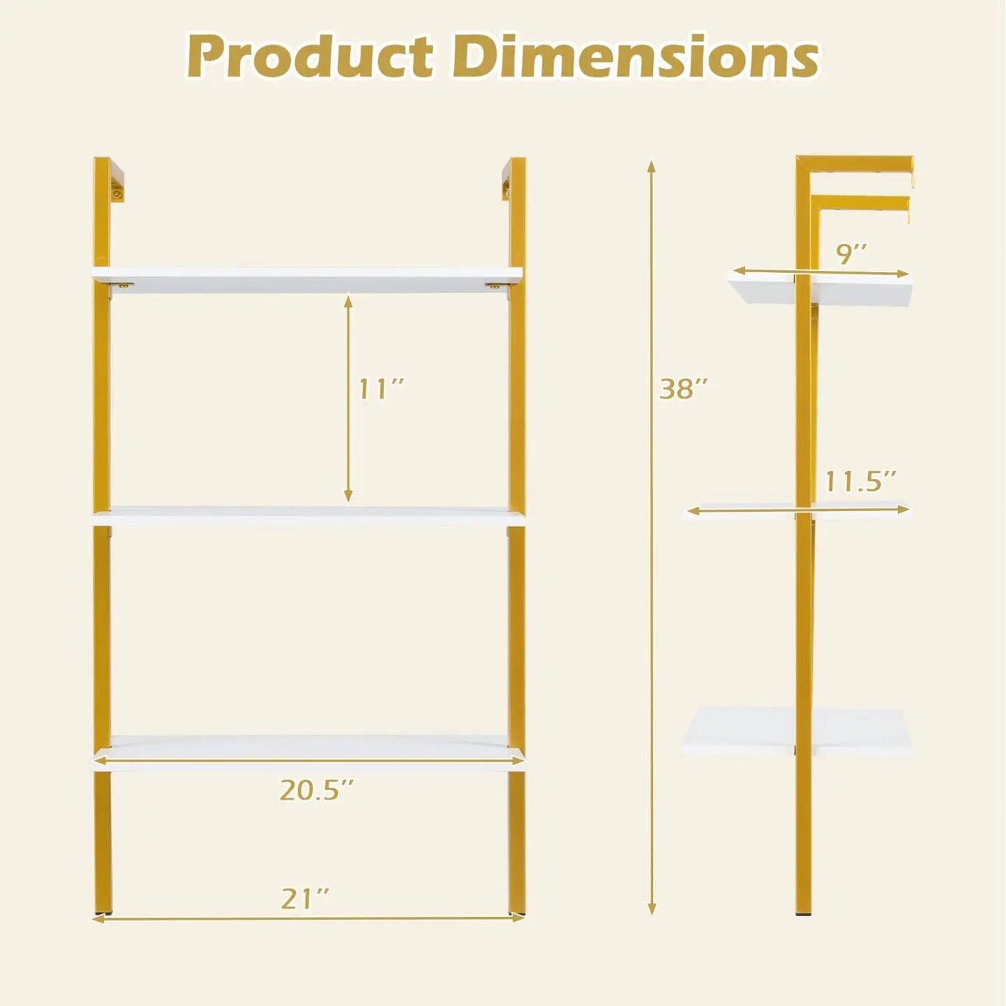 3-Tier Wall Mounted Shelf Unit with Metal Ladder