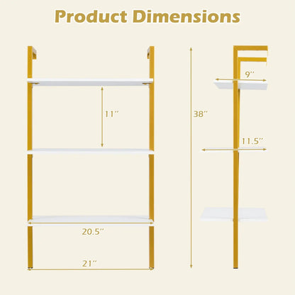 3-Tier Wall Mounted Shelf Unit with Metal Ladder