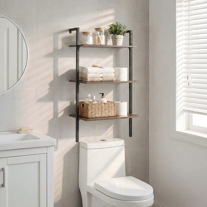 3-Tier Wall Mounted Ladder Bookshelf in rustic brown wood with black metal frame DirectDeals on Tampa Home & Garden Store