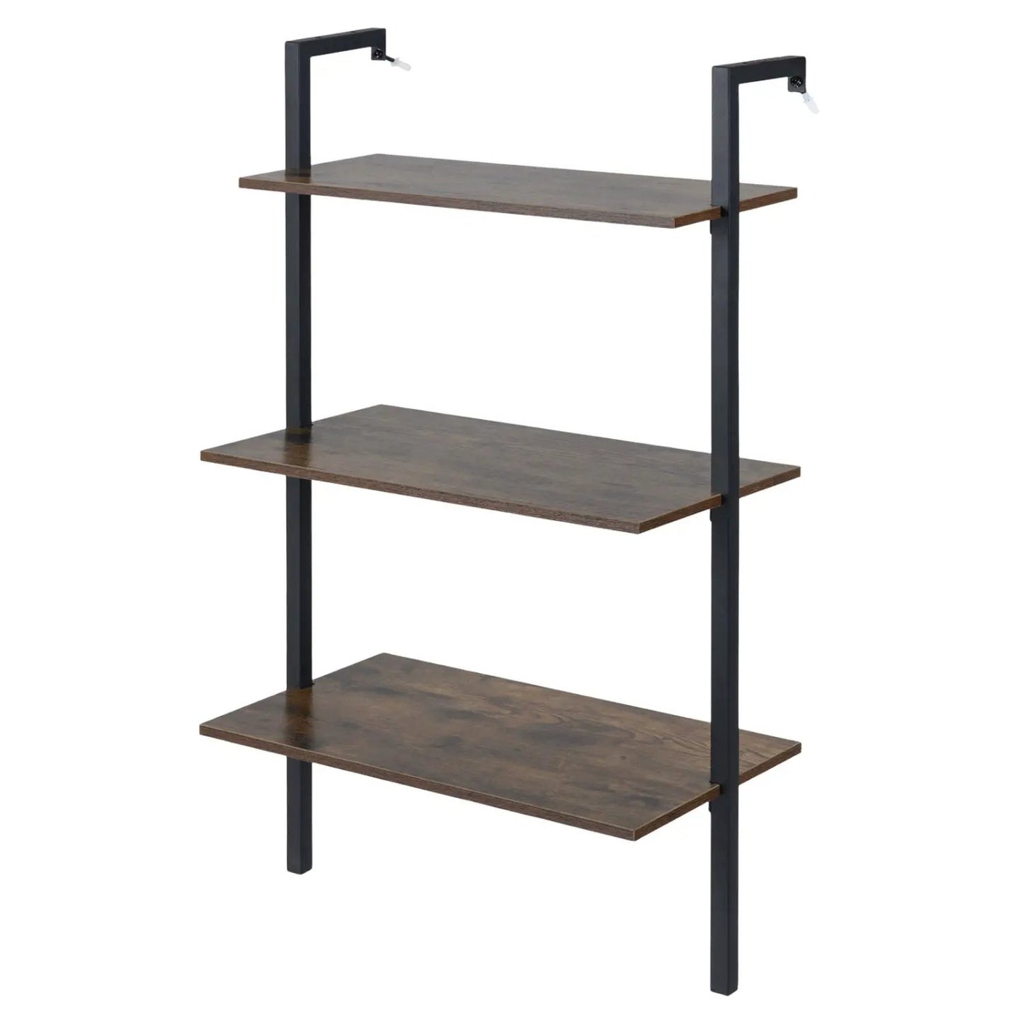 3-Tier Wall Mounted Ladder Bookshelf Rustic Brown with black metal frame DirectDeals on Tampa Home & Garden Store