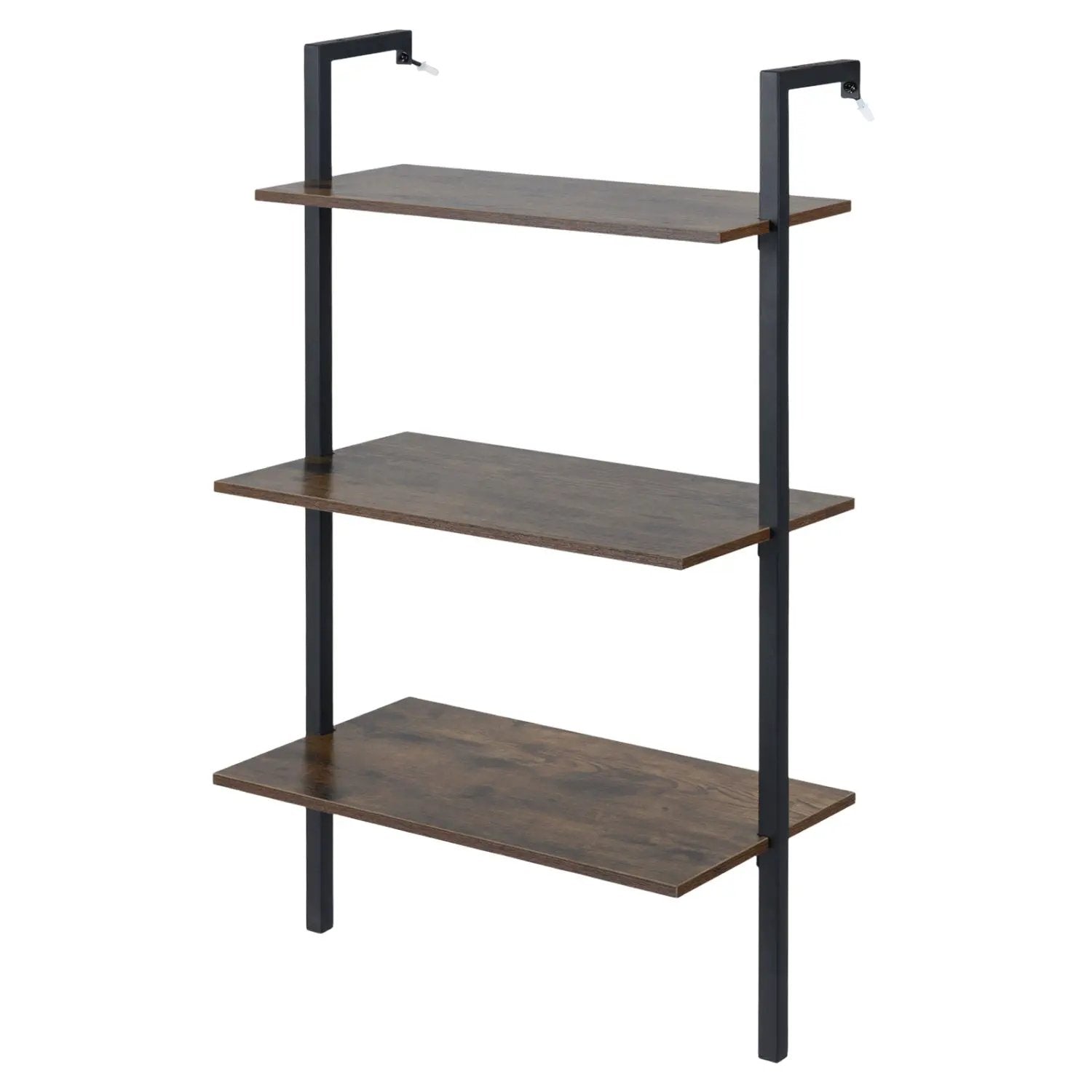 3-Tier Wall Mounted Ladder Bookshelf Rustic Brown with black metal frame DirectDeals on Tampa Home & Garden Store