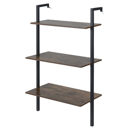 3-Tier Wall Mounted Ladder Bookshelf Rustic Brown with black metal frame DirectDeals on Tampa Home & Garden Store