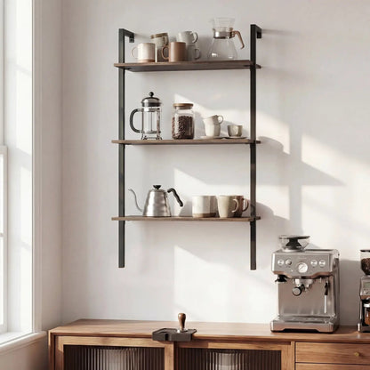 3-Tier Wall Mounted Ladder Bookshelf DirectDeals brown black metal frame on Tampa Home & Garden Store