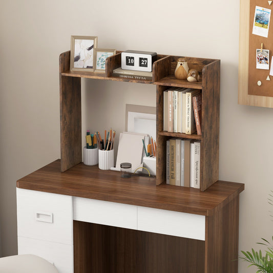 3-Tier Multipurpose Desk Bookshelf with 4 Shelves-Brown - Tampa Home & Garden Store