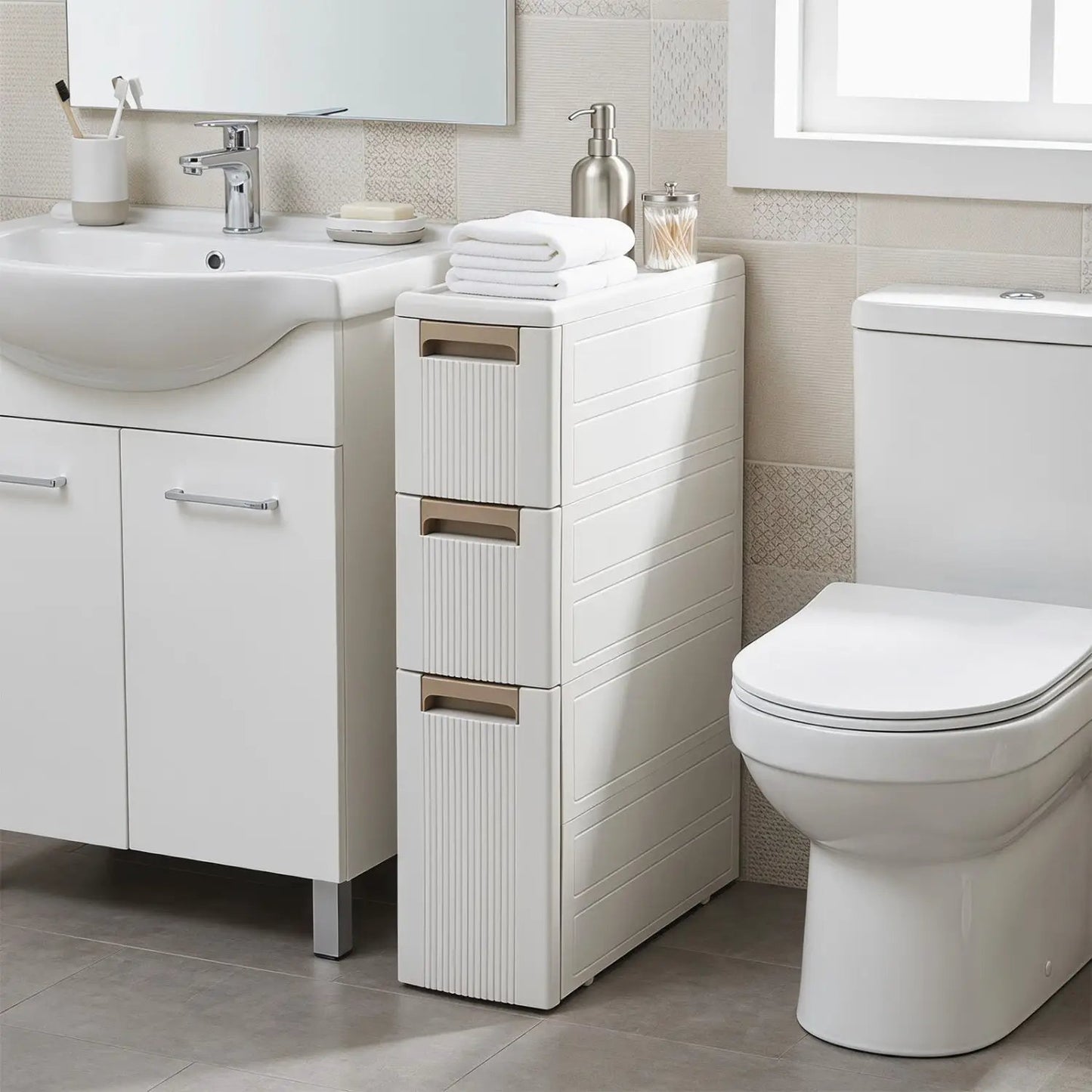 Narrow Storage Cabinet With Drawers and Dividers