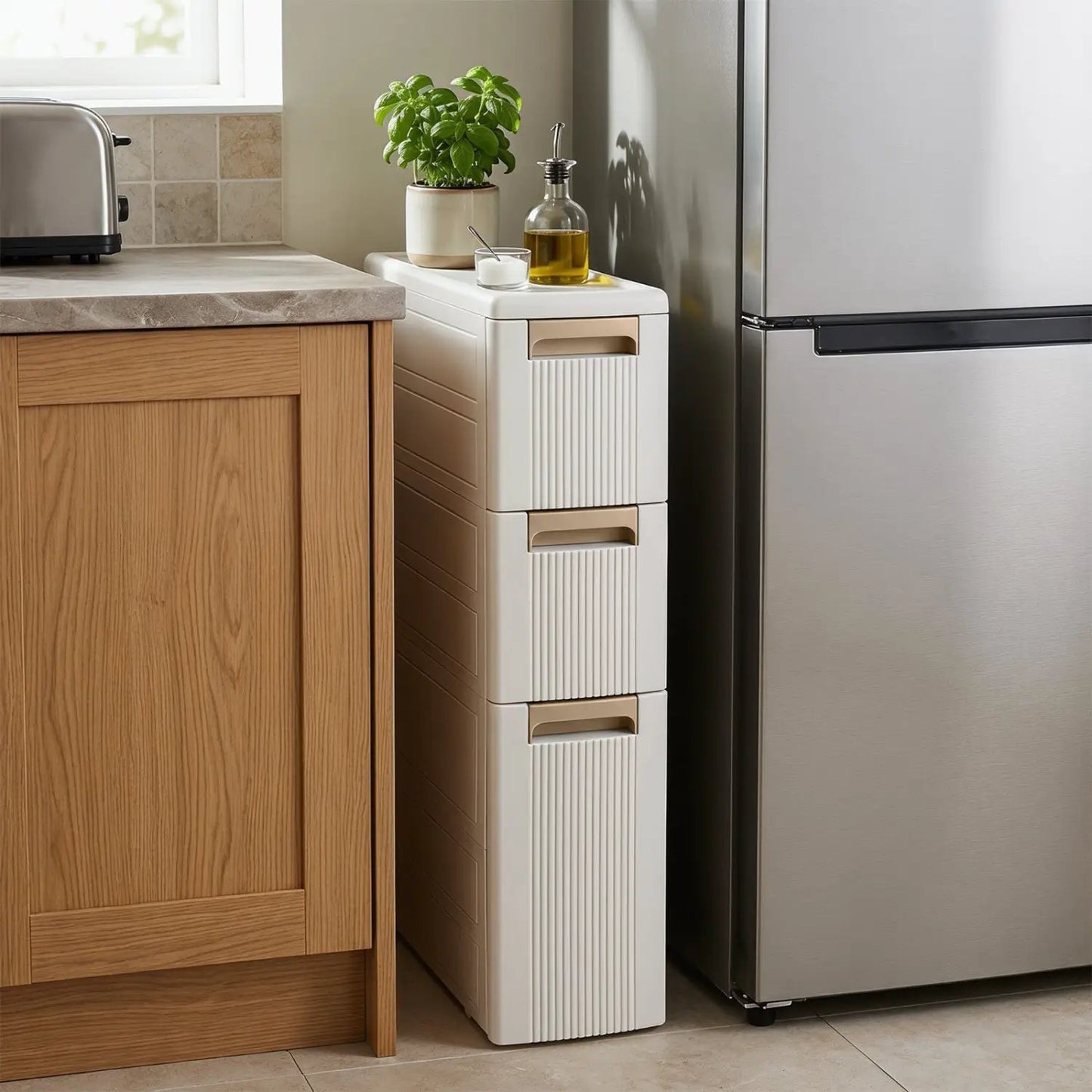 Narrow Storage Cabinet With Drawers and Dividers