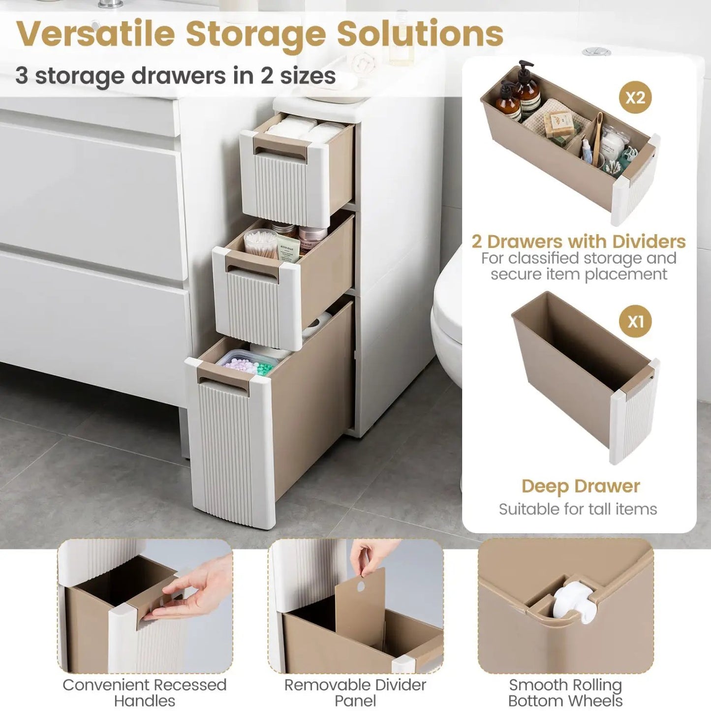 Narrow Storage Cabinet With Drawers and Dividers