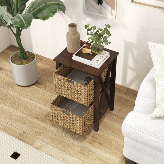 3/4-Tier Nightstand with 2 Seagrass Baskets Narrow X-Design-3 - Tampa Home & Garden Store