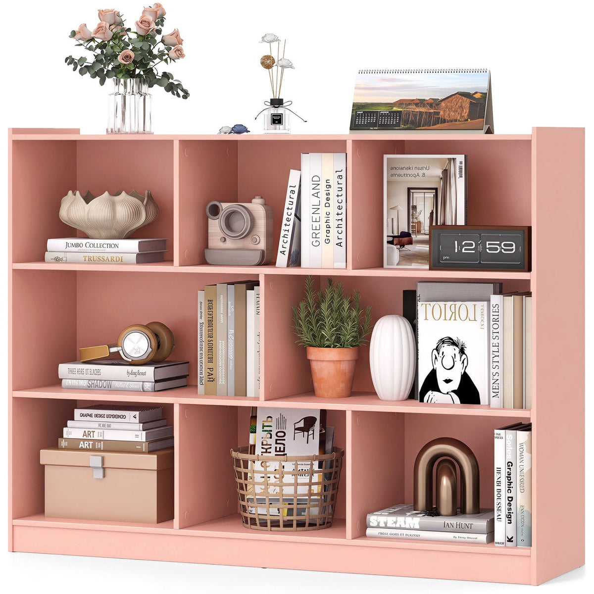3-Tier open bookcase with 8 cube storage shelves in pink DirectDeals on Tampa Home & Garden Store