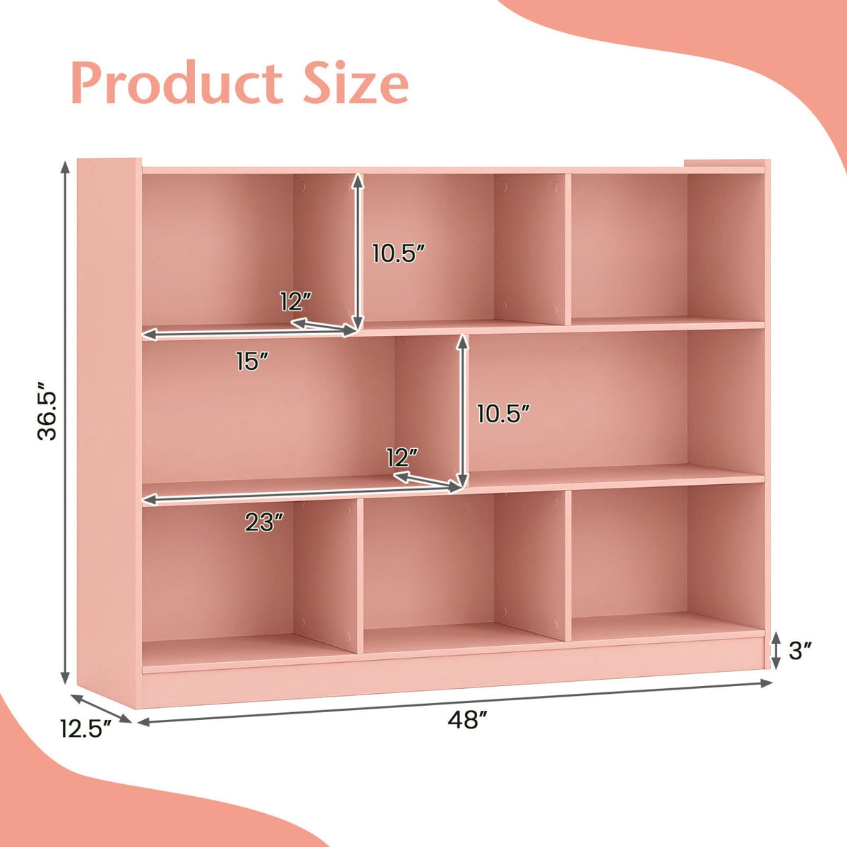 3-Tier Open Bookcase with 8 Cube Storage Shelves in blush pink DirectDeals on Tampa Home & Garden Store