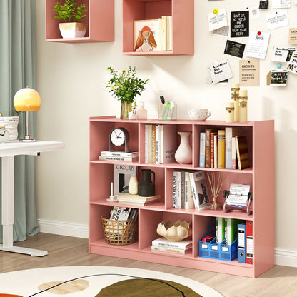 3-Tier Open Bookcase with 8 Cube Storage Shelves in pink, by DirectDeals, filled with books on Tampa Home & Garden Store