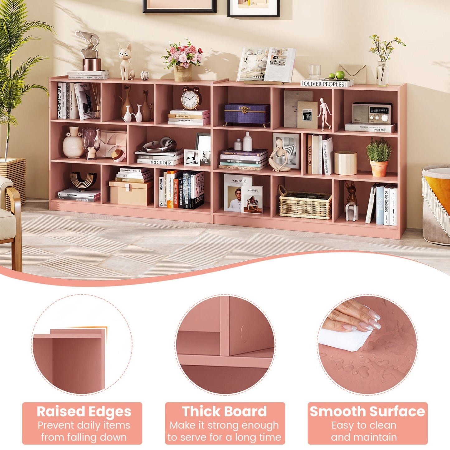 3-Tier pink bookcase with 8 cube storage shelves by DirectDeals, filled with books and decor on Tampa Home & Garden Store