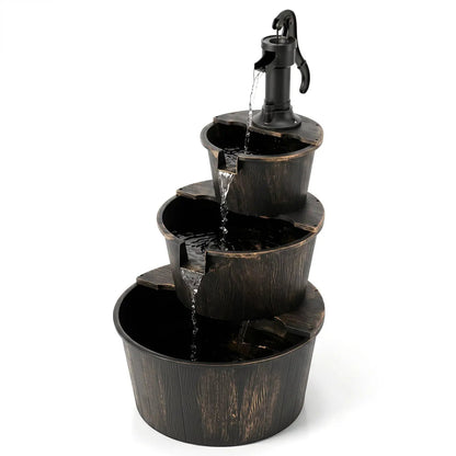 Three Tier Barrel Waterfall Fountain with Pump