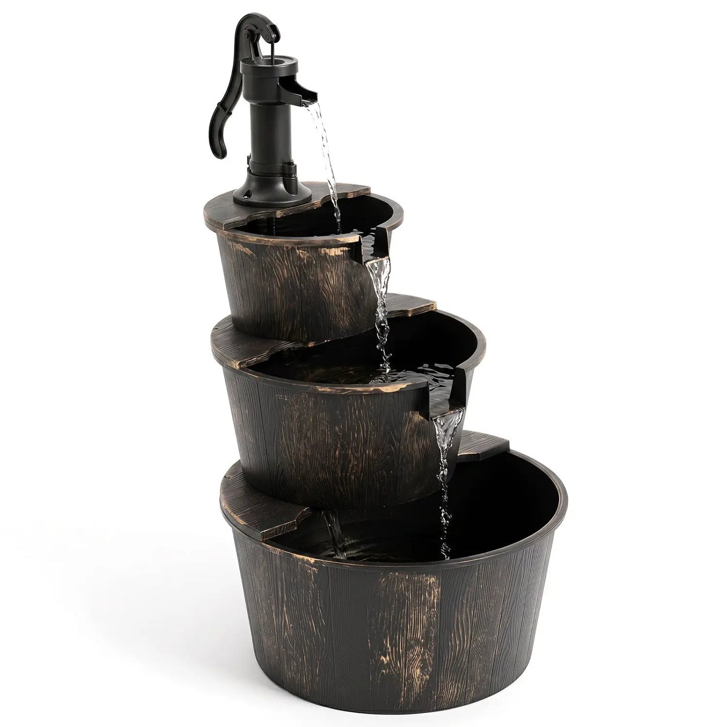 Three Tier Barrel Waterfall Fountain with Pump