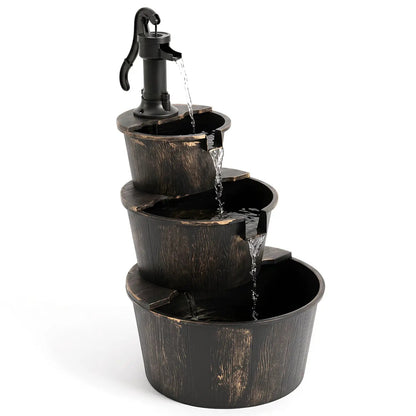 Three Tier Barrel Waterfall Fountain with Pump