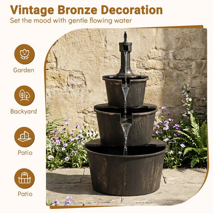 Three Tier Barrel Waterfall Fountain with Pump