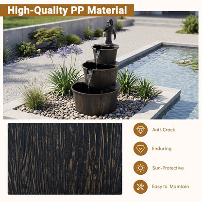 Three Tier Barrel Waterfall Fountain with Pump