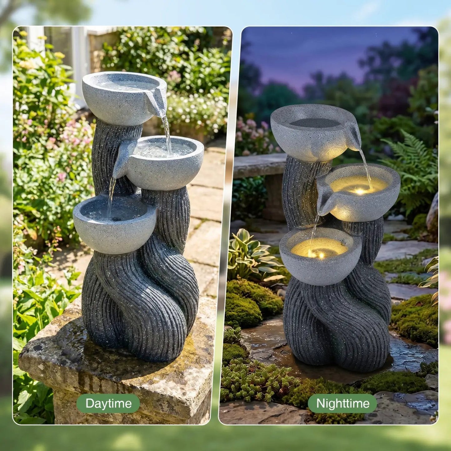 3 Tier Outdoor Water Fountain with LED Lights