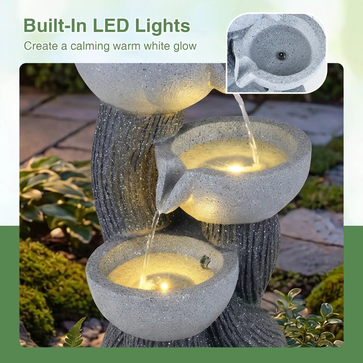 3 Tier Outdoor Water Fountain with LED Lights