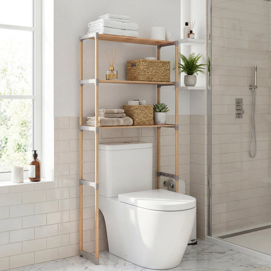 3-Tier Over The Toilet Storage Rack with Open Shelves-Gray - Tampa Home & Garden Store