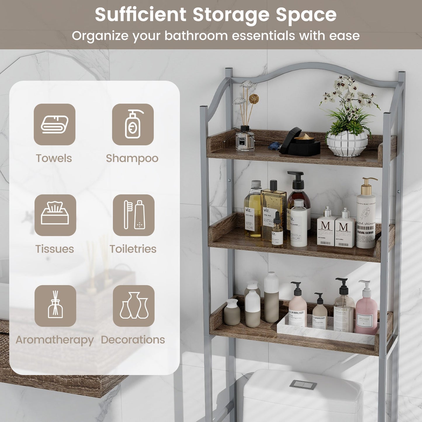 3-Tier Over-The-Toilet Bathroom Spacesaver Storage Rack