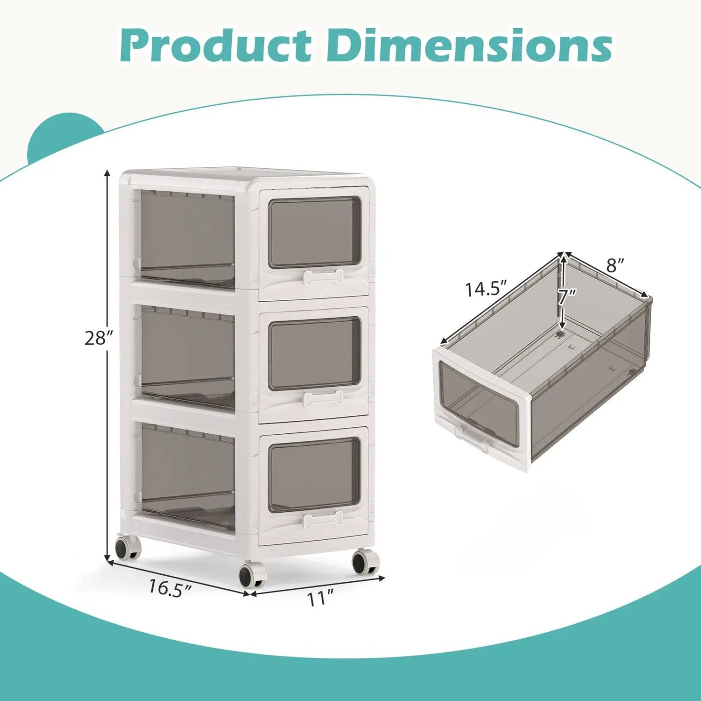 Rolling Storage Cart With Lockable Wheels