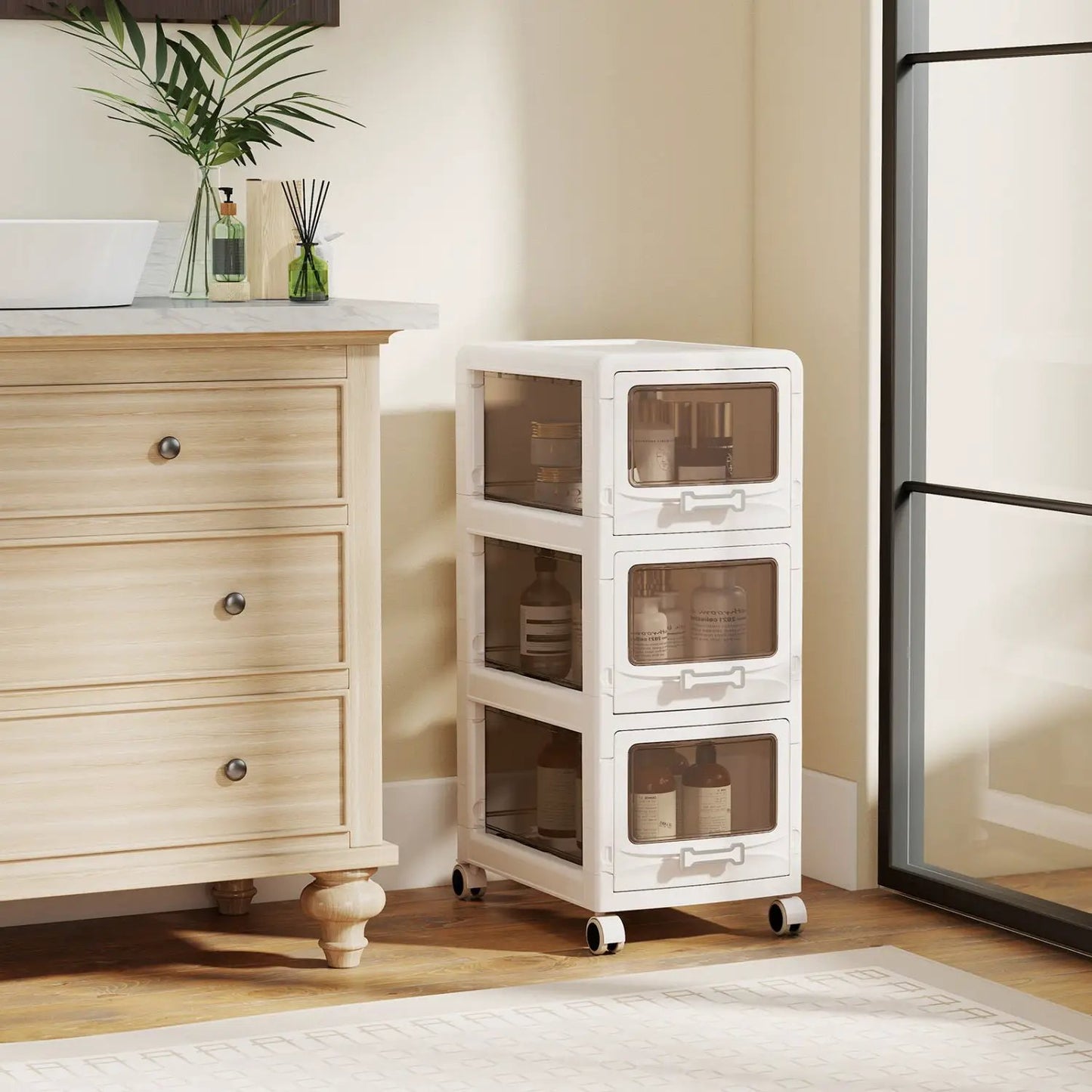 Rolling Storage Cart With Lockable Wheels